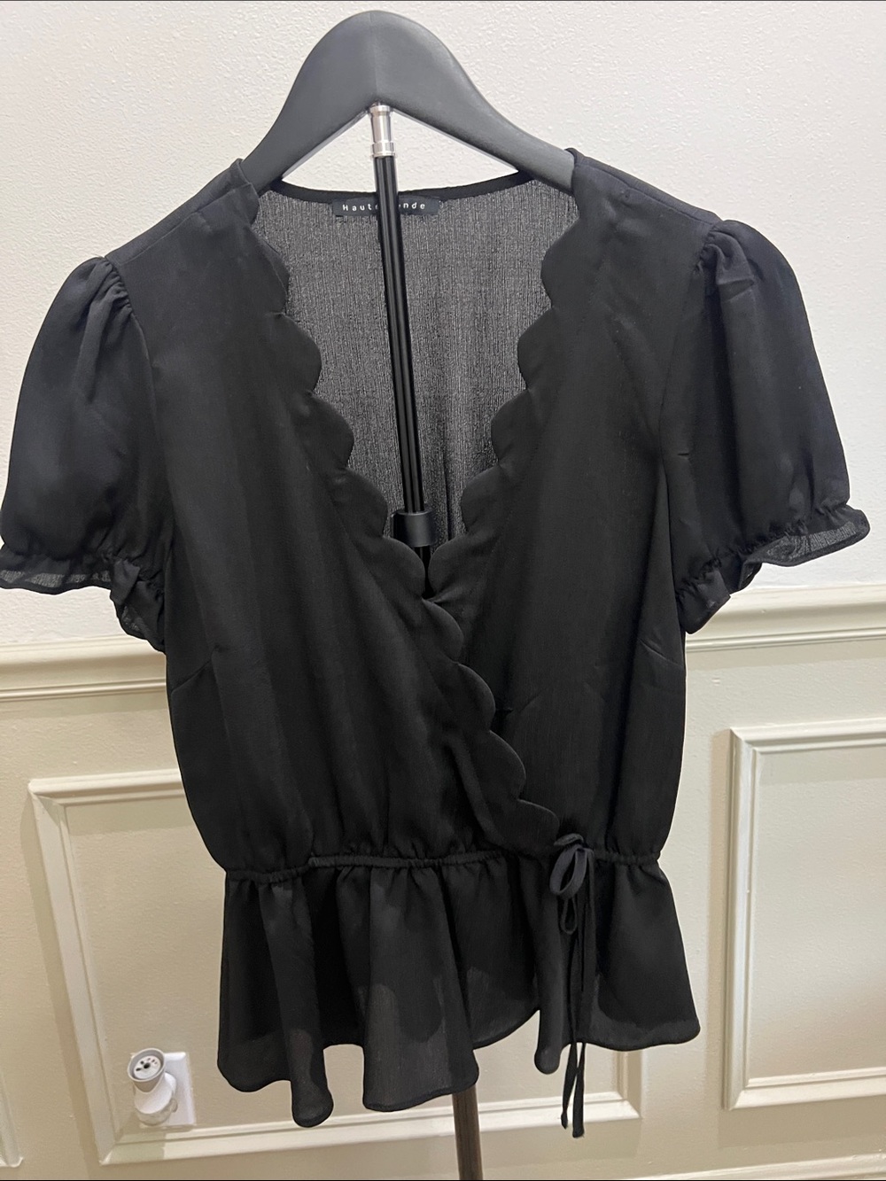 Madewell Black Scalloped Wrap Peplum Blouse